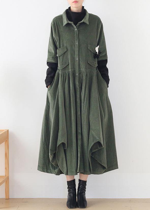 Button Front Flap Pocket Asymmetric Hem Shirt Midi Dress - View 2