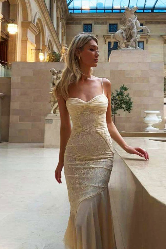 Lace Sweetheart Spaghetti Strap Mermaid Maxi Dress - View 5