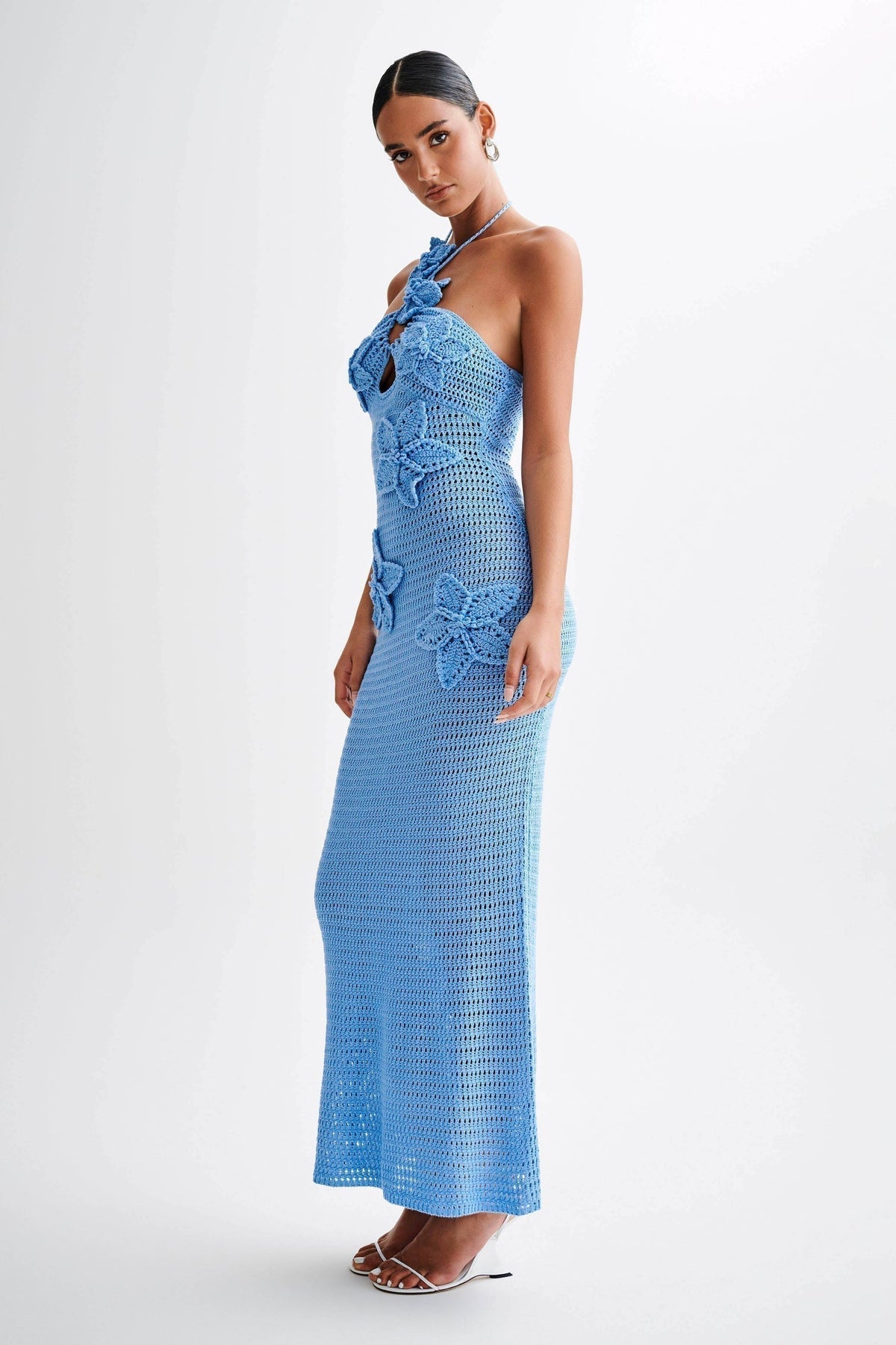 Satin Cowl Neck Backless Long Sleeve Midi Dress - View 3
