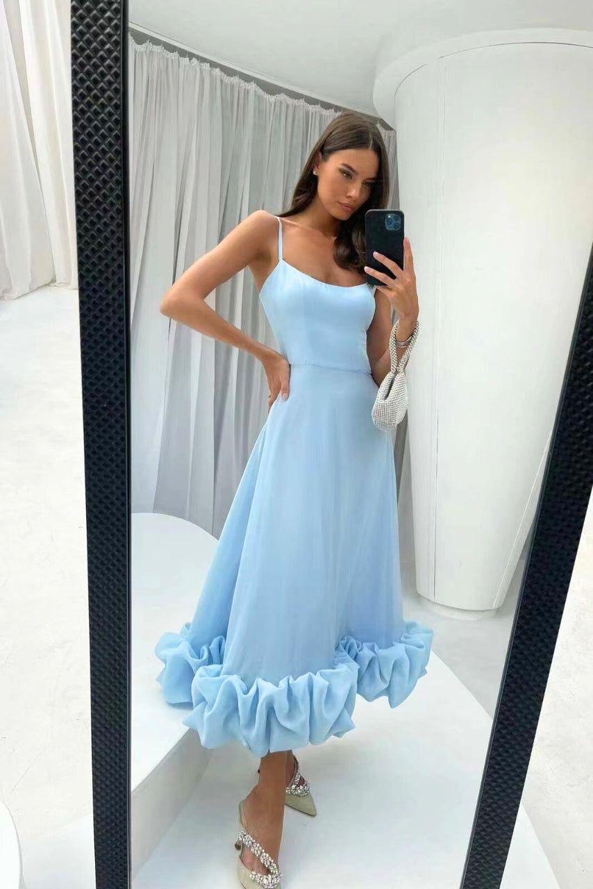 Spaghetti Strap Ruffle Hem Fit and Flare Midi Dress 10
