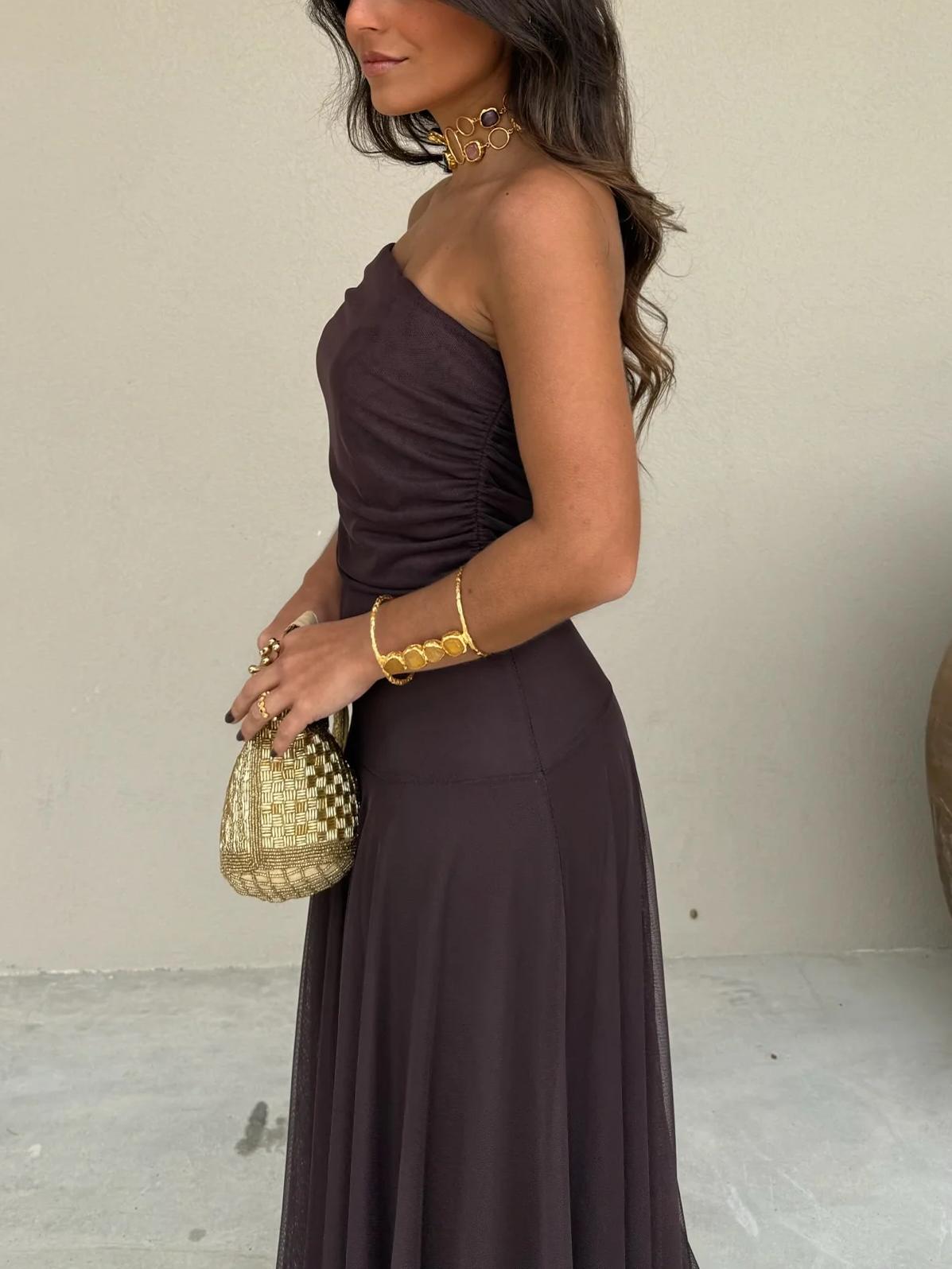 Toledo One Shoulder Mesh Maxi Dress - View 6