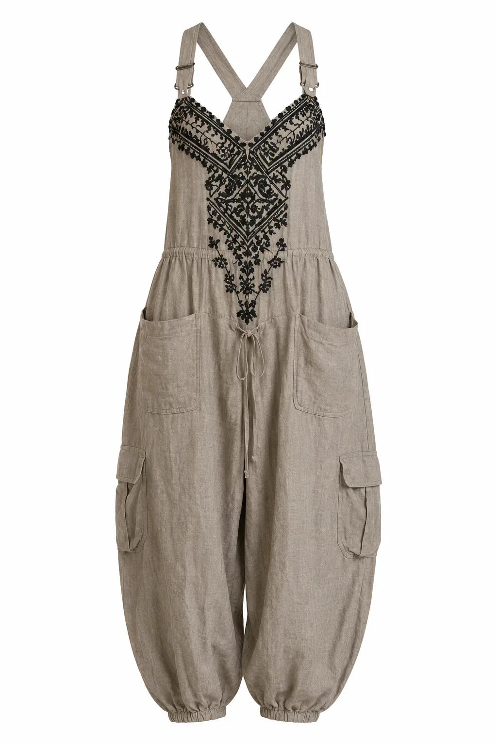 Embroidered Bib Front Pocket Harem Overall Jumpsuit 8