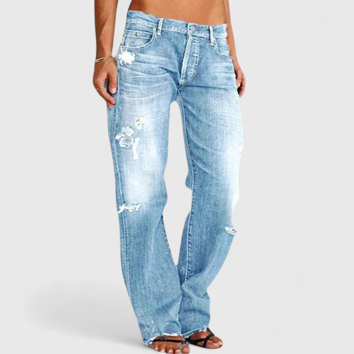 Mid Rise Distressed Straight Leg Jeans 6
