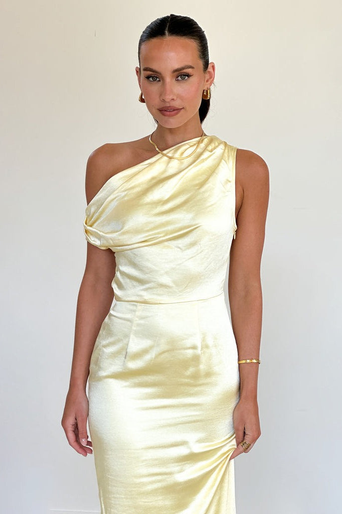 Satin One Shoulder Draped Column Maxi Dress - View 24