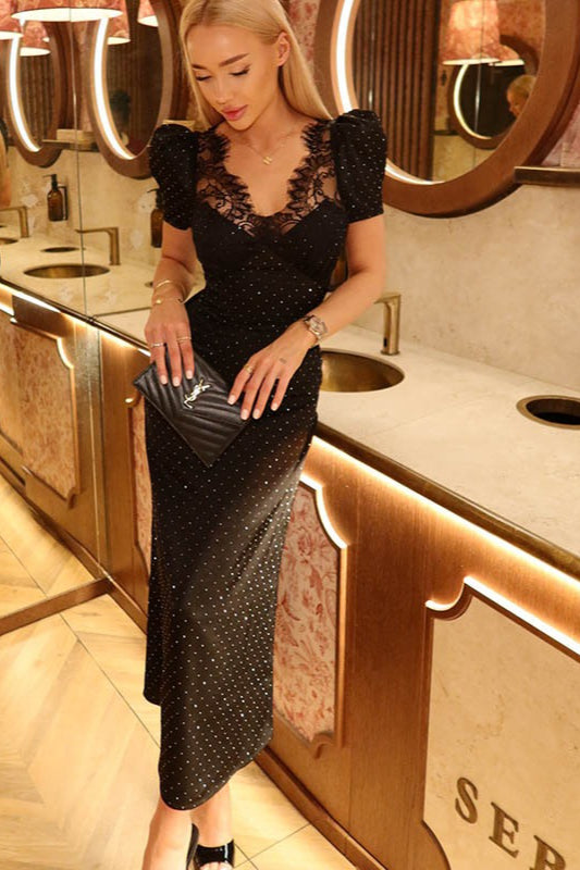 Deep V-Neck Lace Maxi Dress