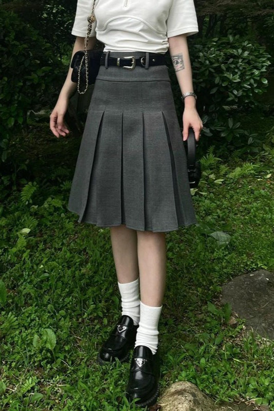 High-Waist Pleated Denim Mini Skort