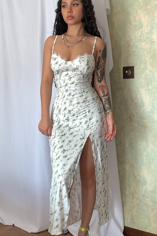 Velvet Deep V-Neck High Split Slip Maxi Dress - View 13