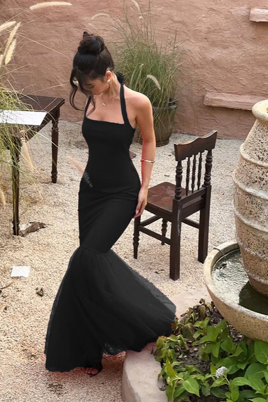 Halter Neck Mermaid Tulle Hem Formal Gown - View 6