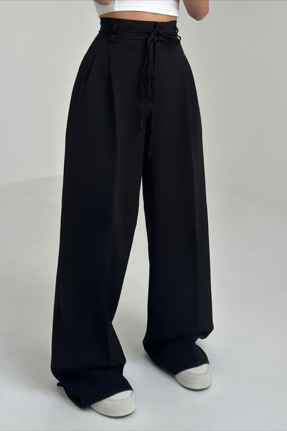 Chic High Waist Tie Slim Straight Pants
