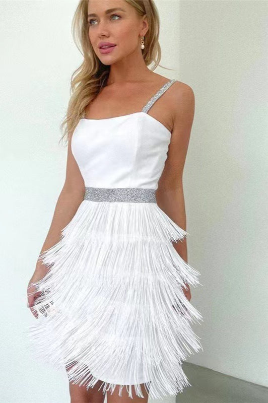 Spaghetti Strap Square Neck Rhinestone Waist Mini Cocktail Dress - View 4