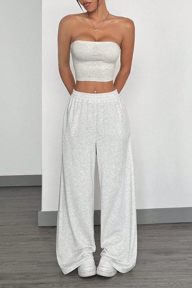 Street Trendy Loose Solid Wide Leg Straight Pants