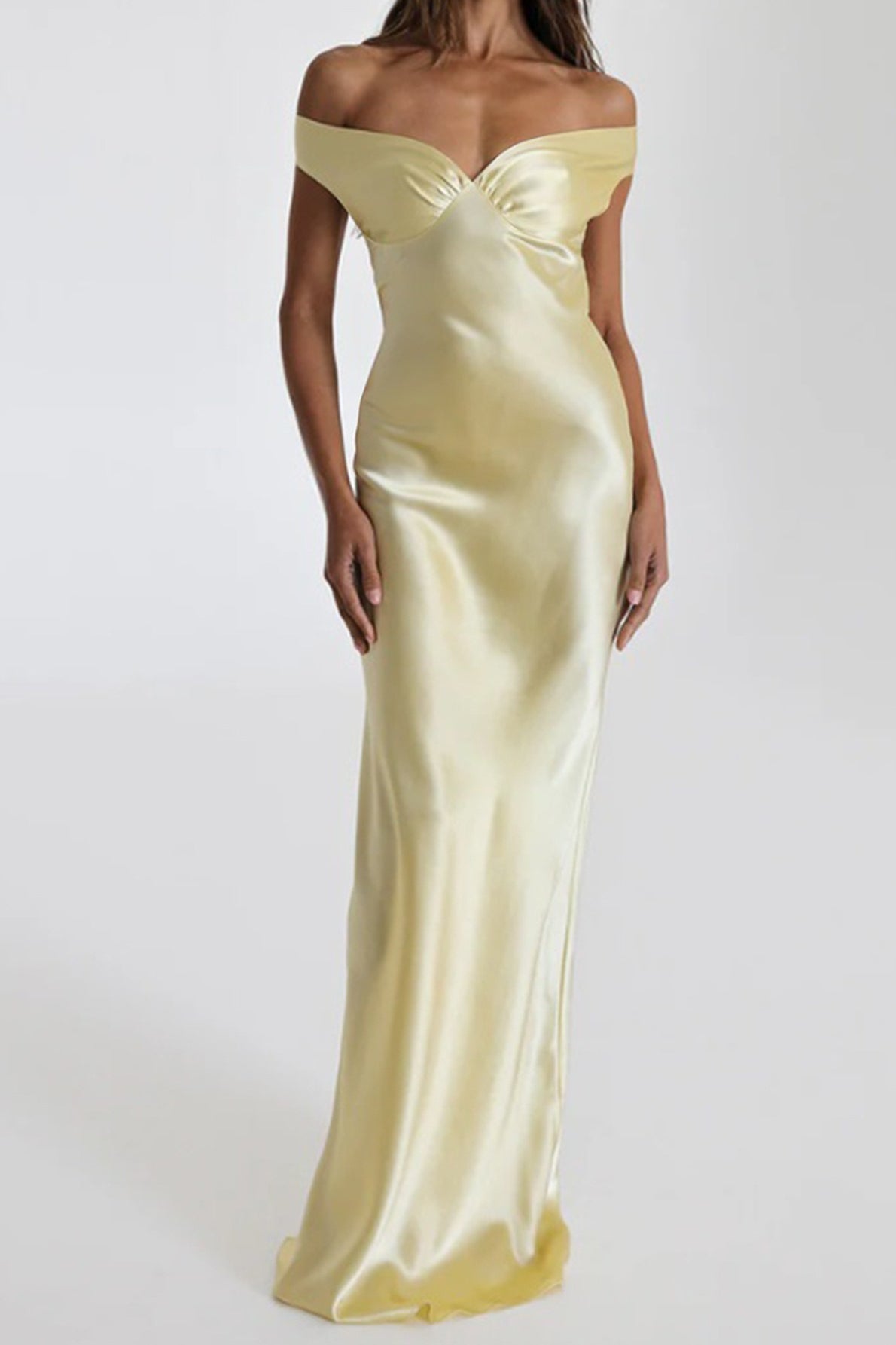 Satin Off Shoulder Ruched Bodycon Maxi Dress - View 5