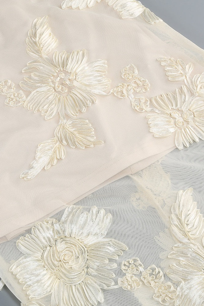 Strapless Floral Embroidered Mesh Mermaid Gown - View 7