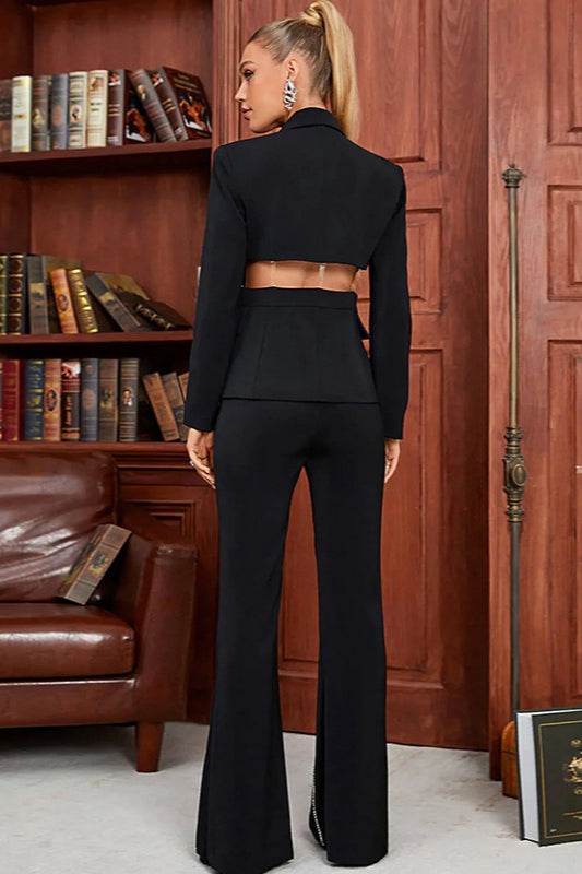 British Ladylike Chic Cutout Rhinestone Tailored