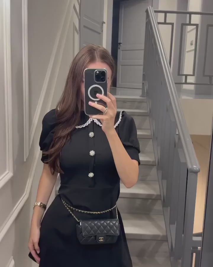Eloise Pearl Button Puff Sleeve Mini Dress - View 8