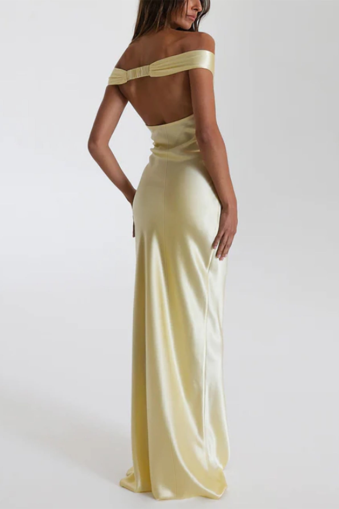 Satin Off Shoulder Ruched Bodycon Maxi Dress - View 6