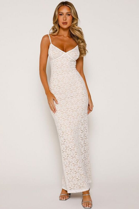 Deep V Backless Maxi Lace Dress - View 7