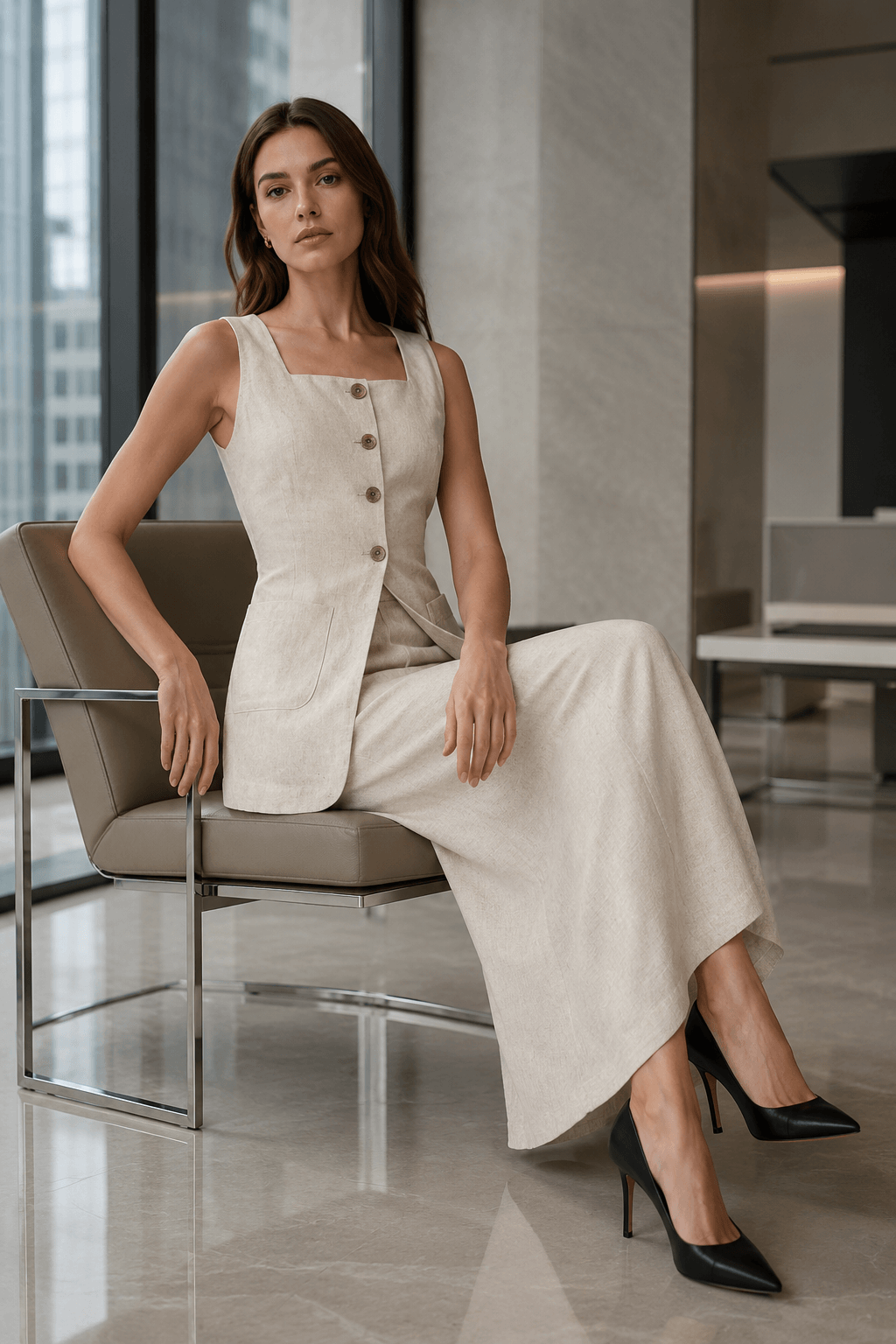 Sleeveless Vest Skirt Two Piece Work Set