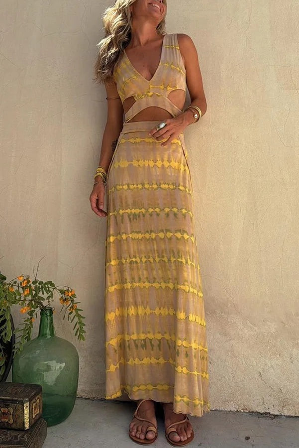 Sleeveless Deep V-Neck Cut Out High Split Maxi Dress - View 4