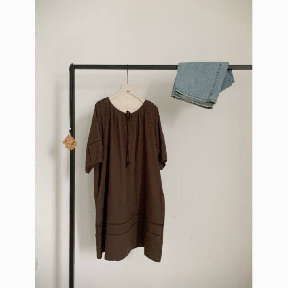 Short Sleeve Drawstring Loose Midi Dress 9