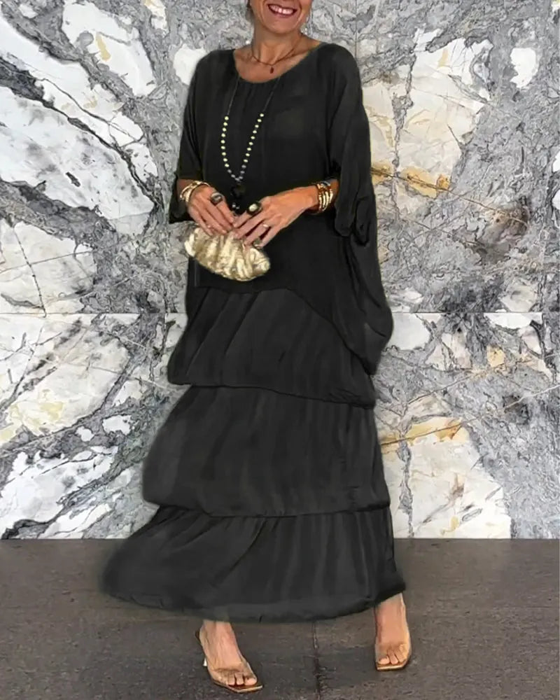 Flutter Sleeve Tiered Ruffle Tunic Overlay Maxi Dress - View 2
