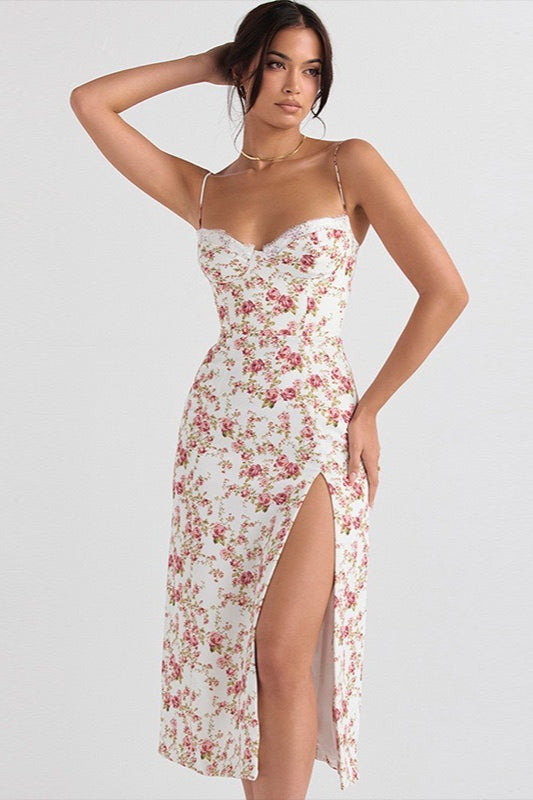 Velvet Deep V-Neck High Split Slip Maxi Dress - View 2