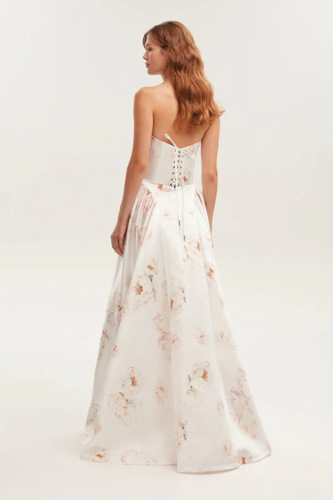 Floral Strapless Corset Cut Out A-Line Maxi Dress - View 5