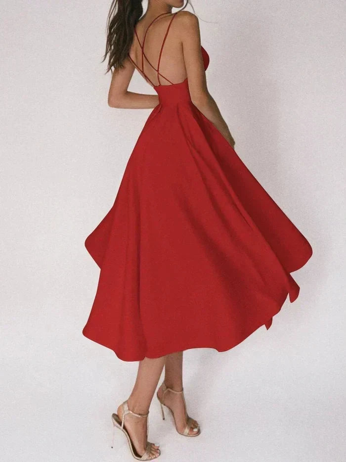 Deep V-Neck Double Spaghetti Strap Pleated A-Line Formal Gown - View 12