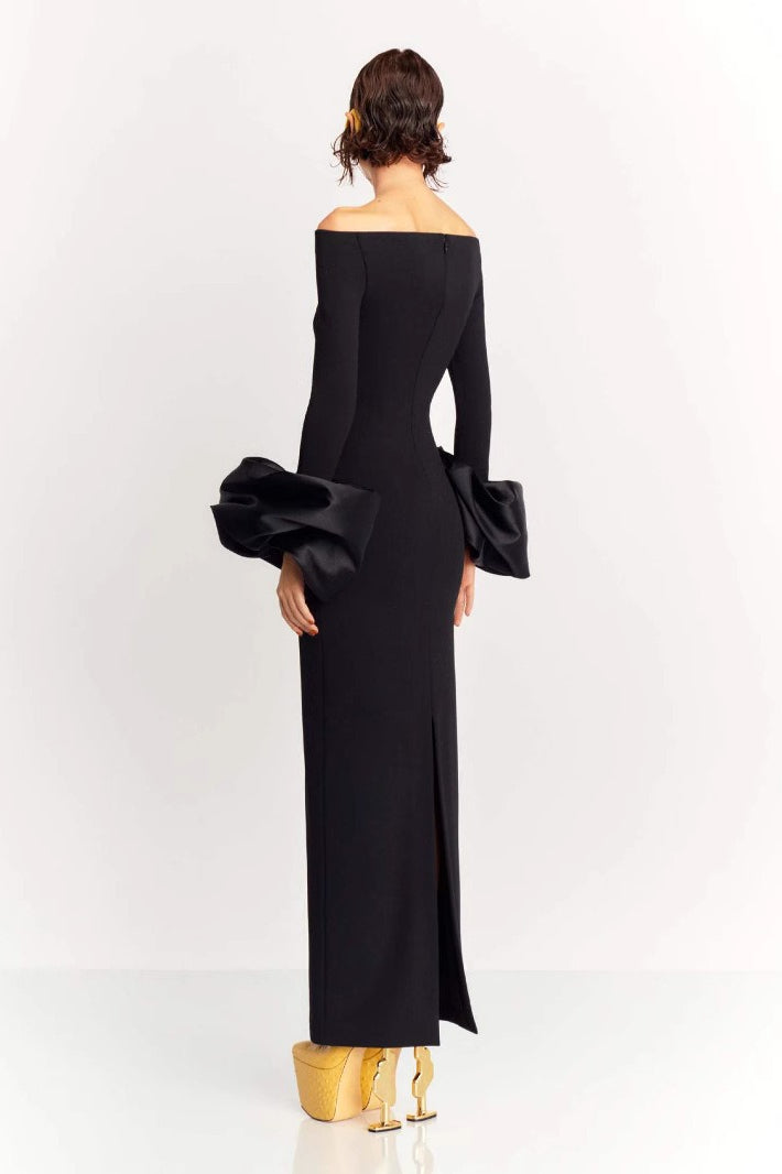 Off Shoulder Puff Sleeve Mermaid Maxi Gown - View 4