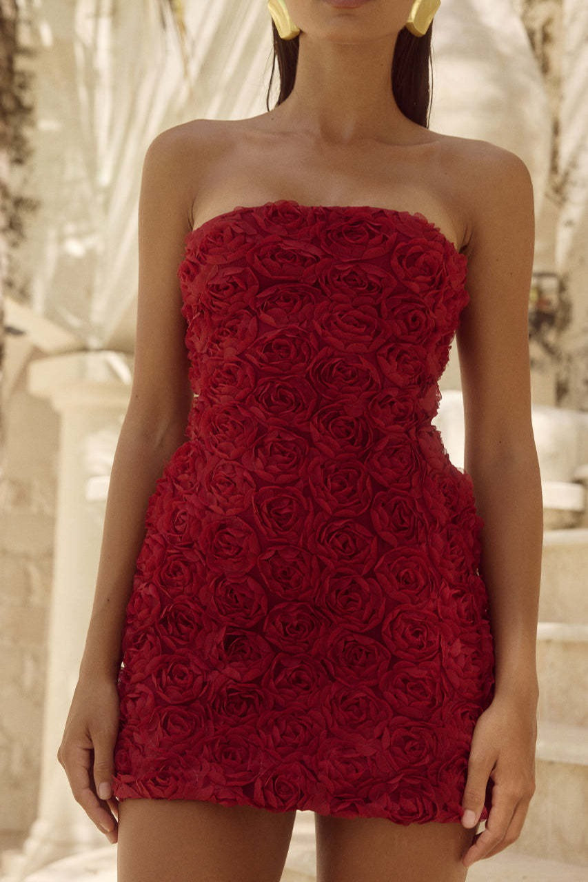 3D Floral Strapless Bodycon Mini Party Dress - View 5