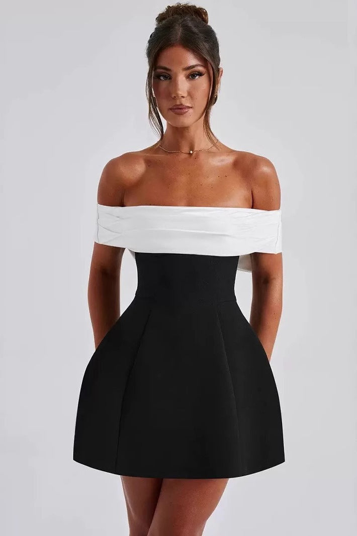 Off Shoulder Bustier Bow Back Fit and Flare Mini Dress - View 3