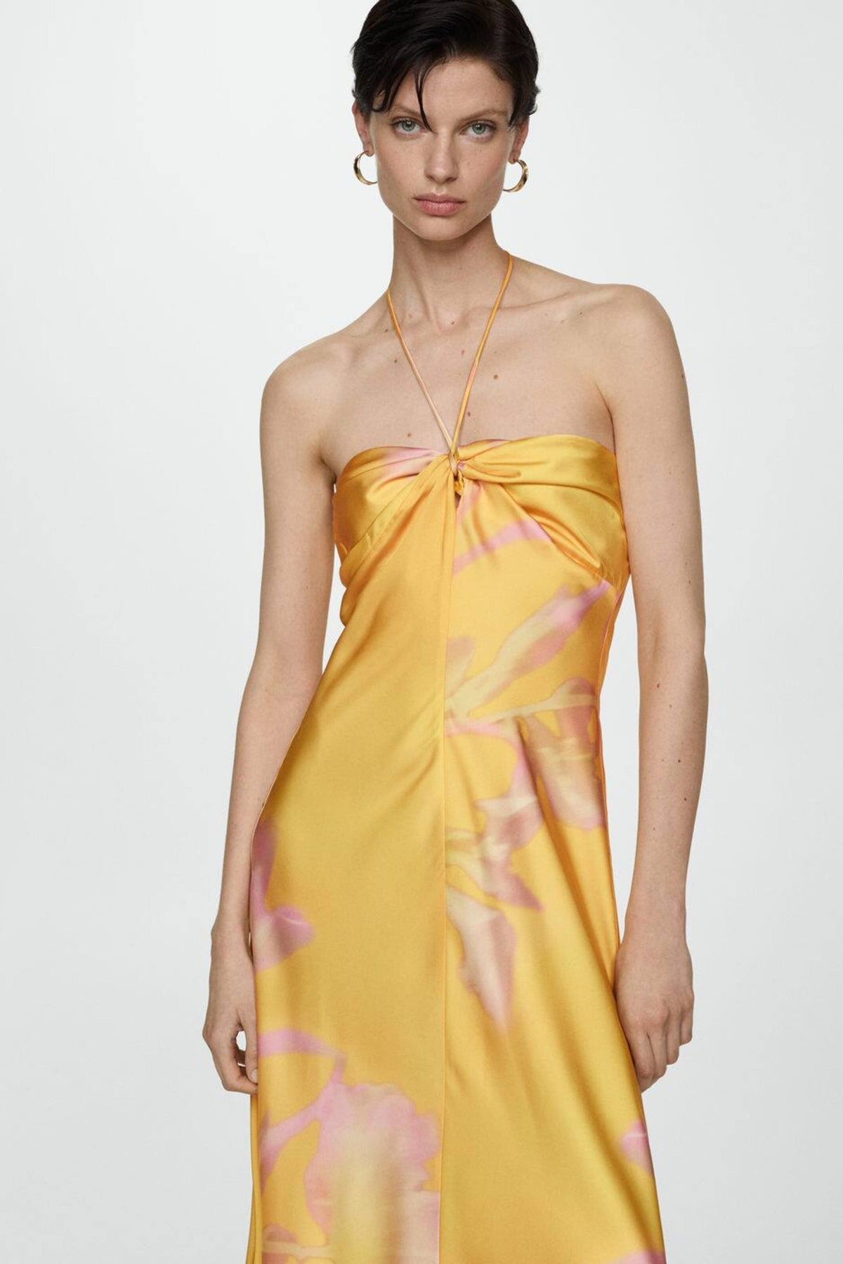 Satin Halter Neck Floral Bias Cut Slip Maxi Dress - View 2