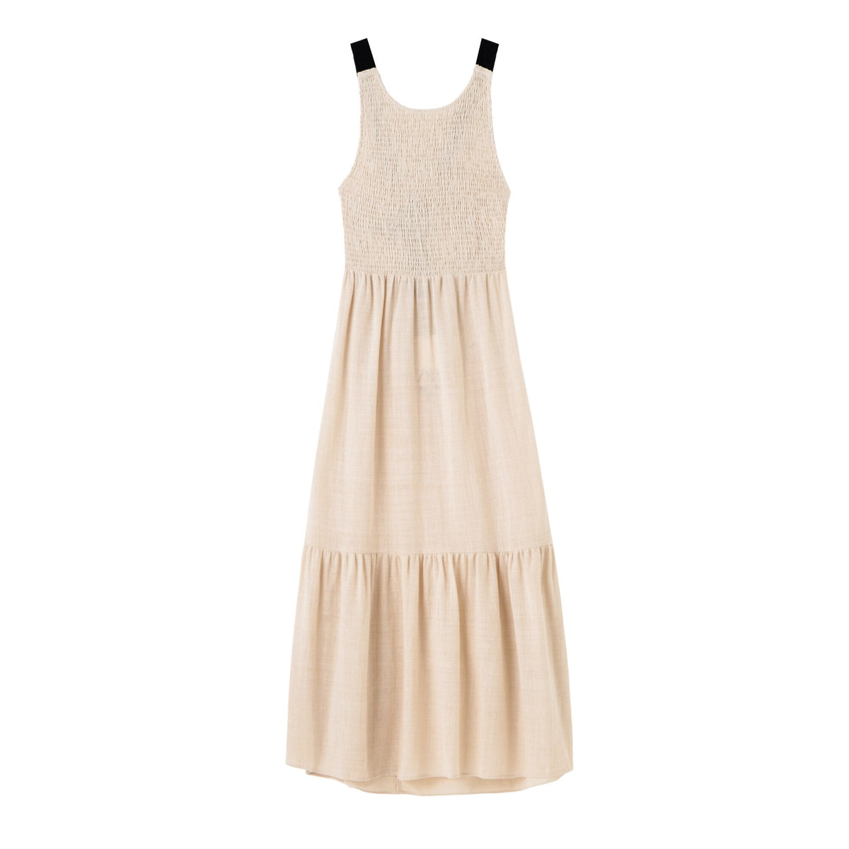 Wide Strap Smocked Round Neck Tiered Gathered Maxi Dress - View 7