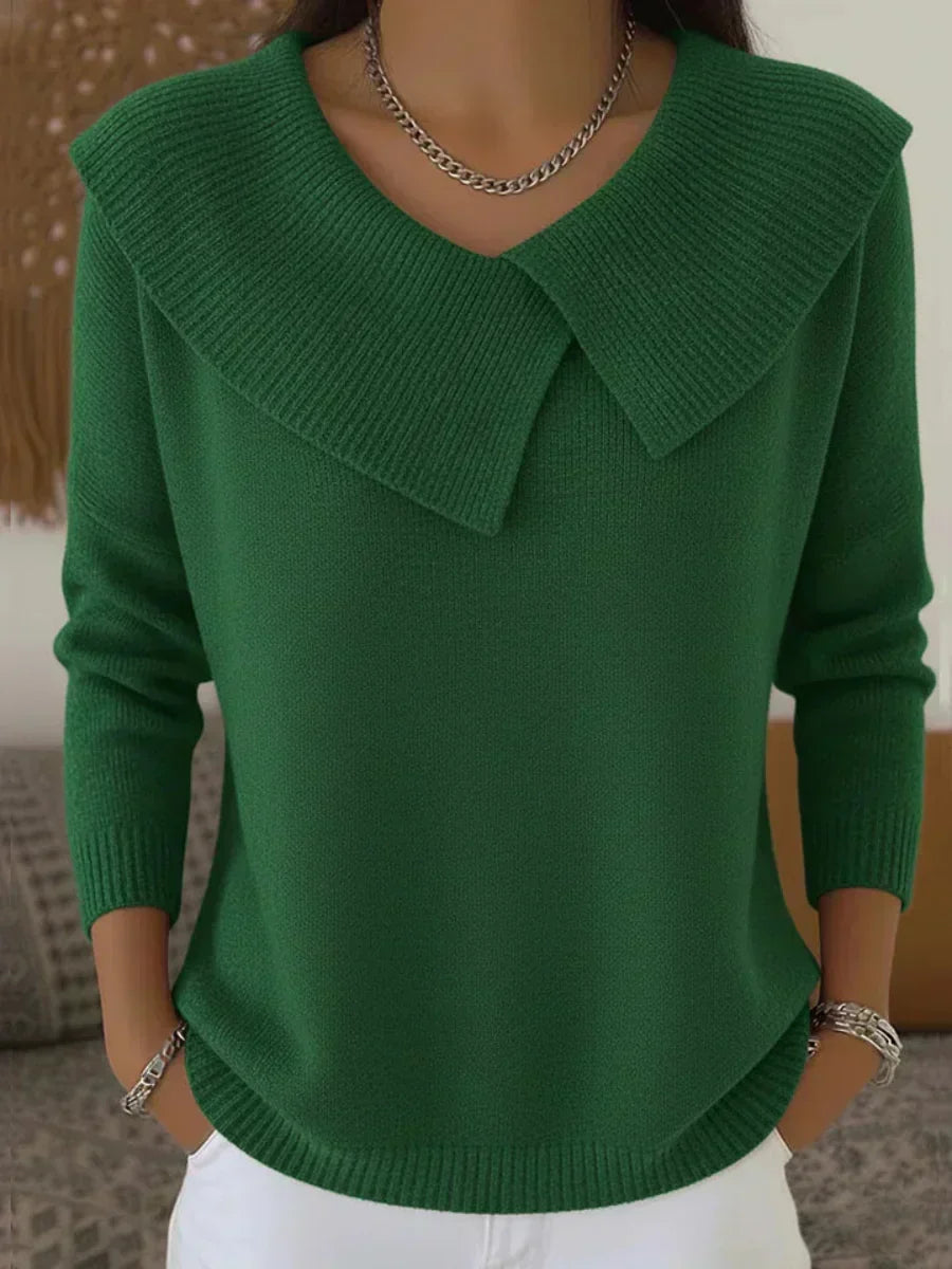 Oversized Lapel Collar Long Sleeve Knit Sweater 3