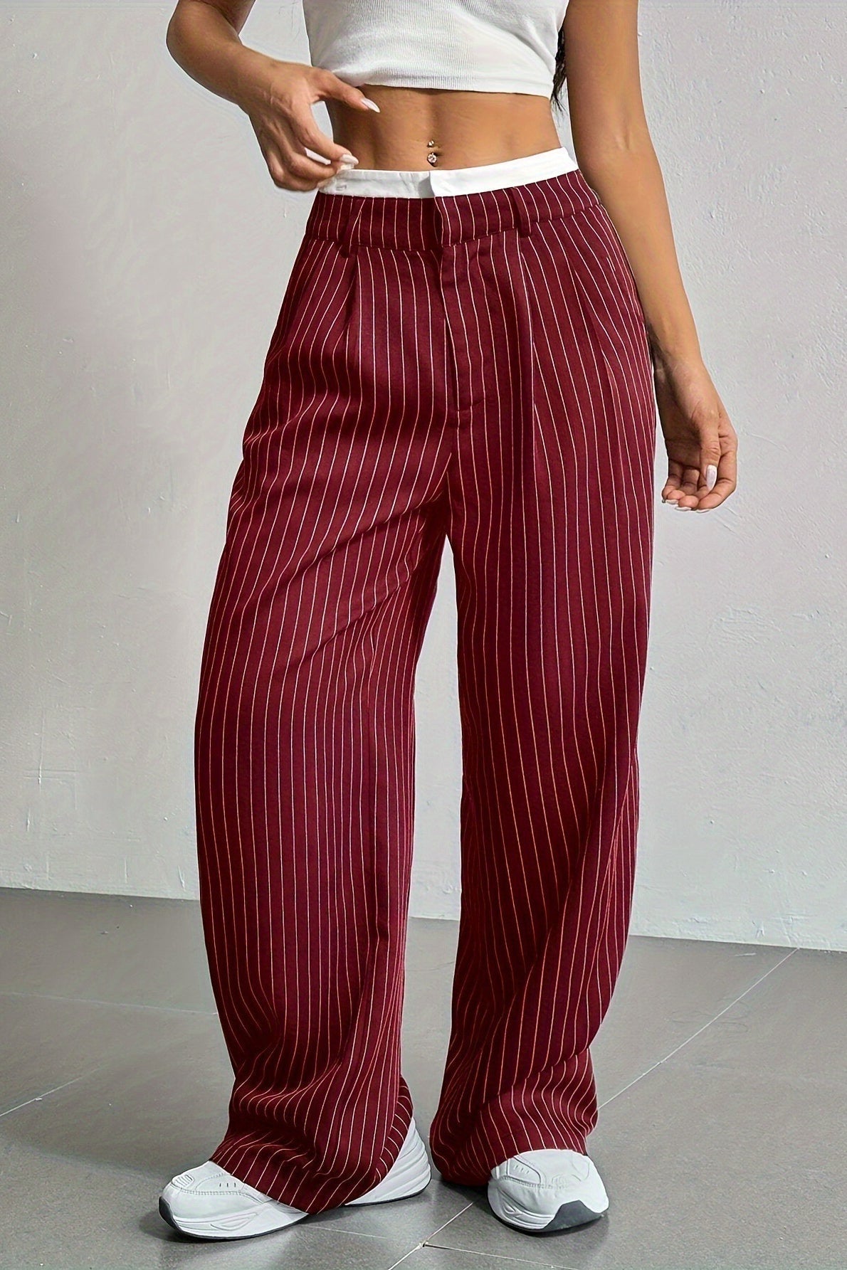 Patchwork Stripe High Waist Straight Pants