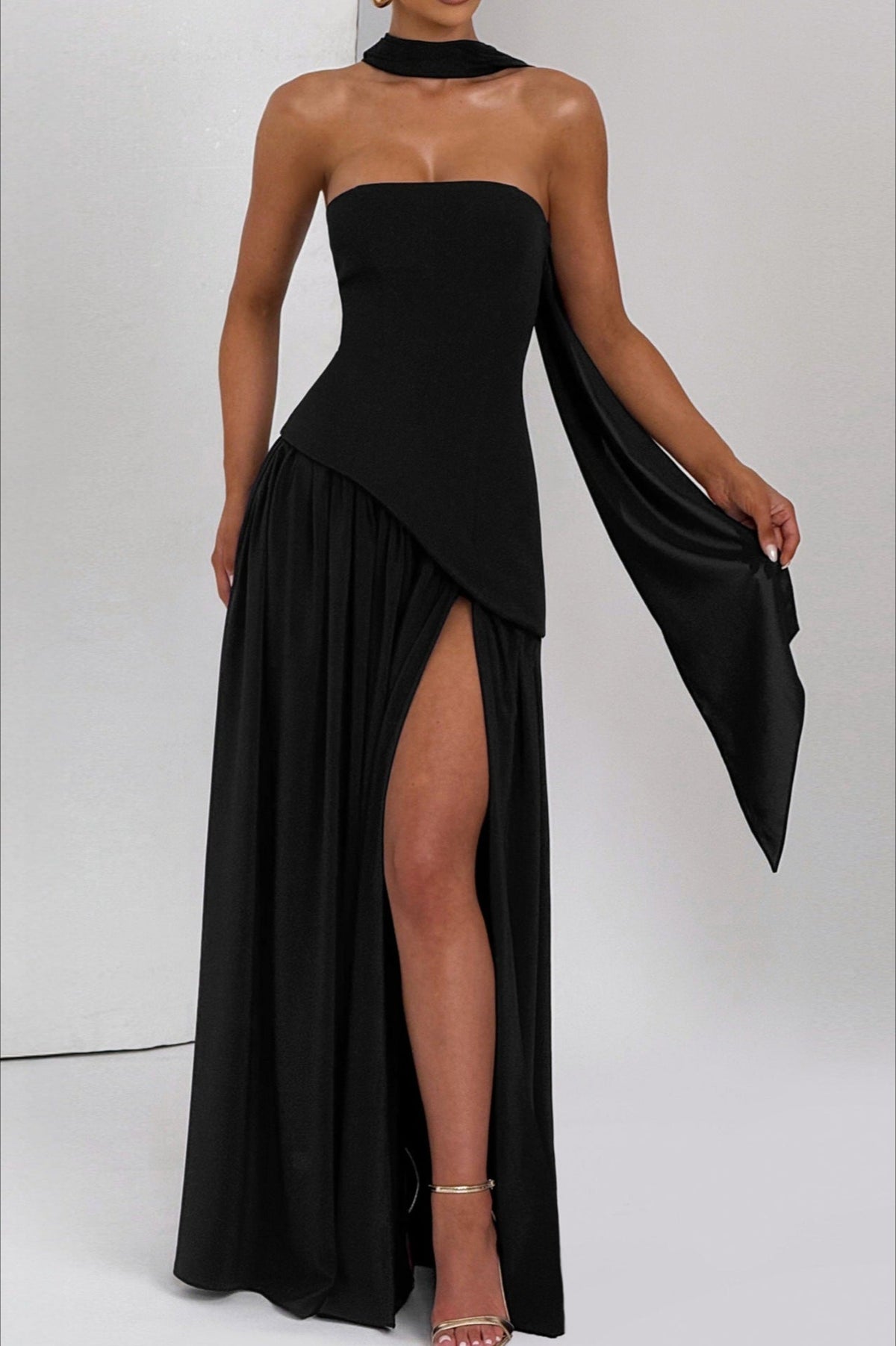 Colorblock Halter Neck High Split Maxi Dress - View 7