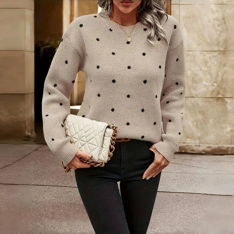 Crew Neck Long Sleeve Polka Dot Knit Sweater 7