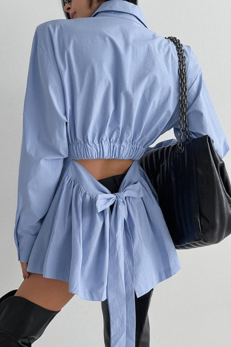 Elegant Cotton Lace Up Blouse