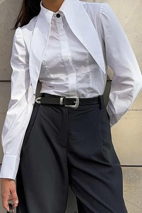 Unique Collared Button Front Blouse