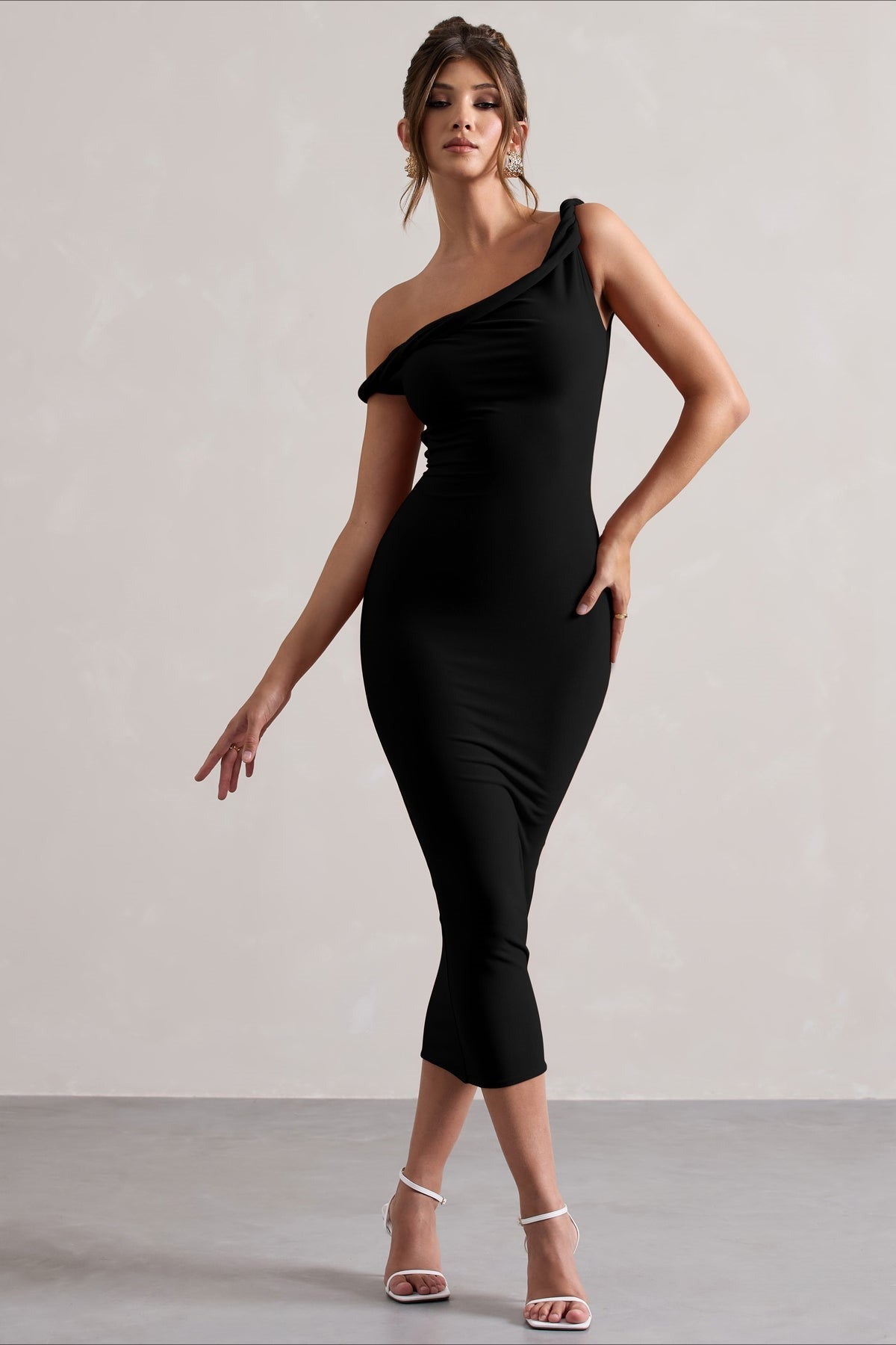 One Shoulder Twist Strap Bodycon Midi Party Dress - View 8