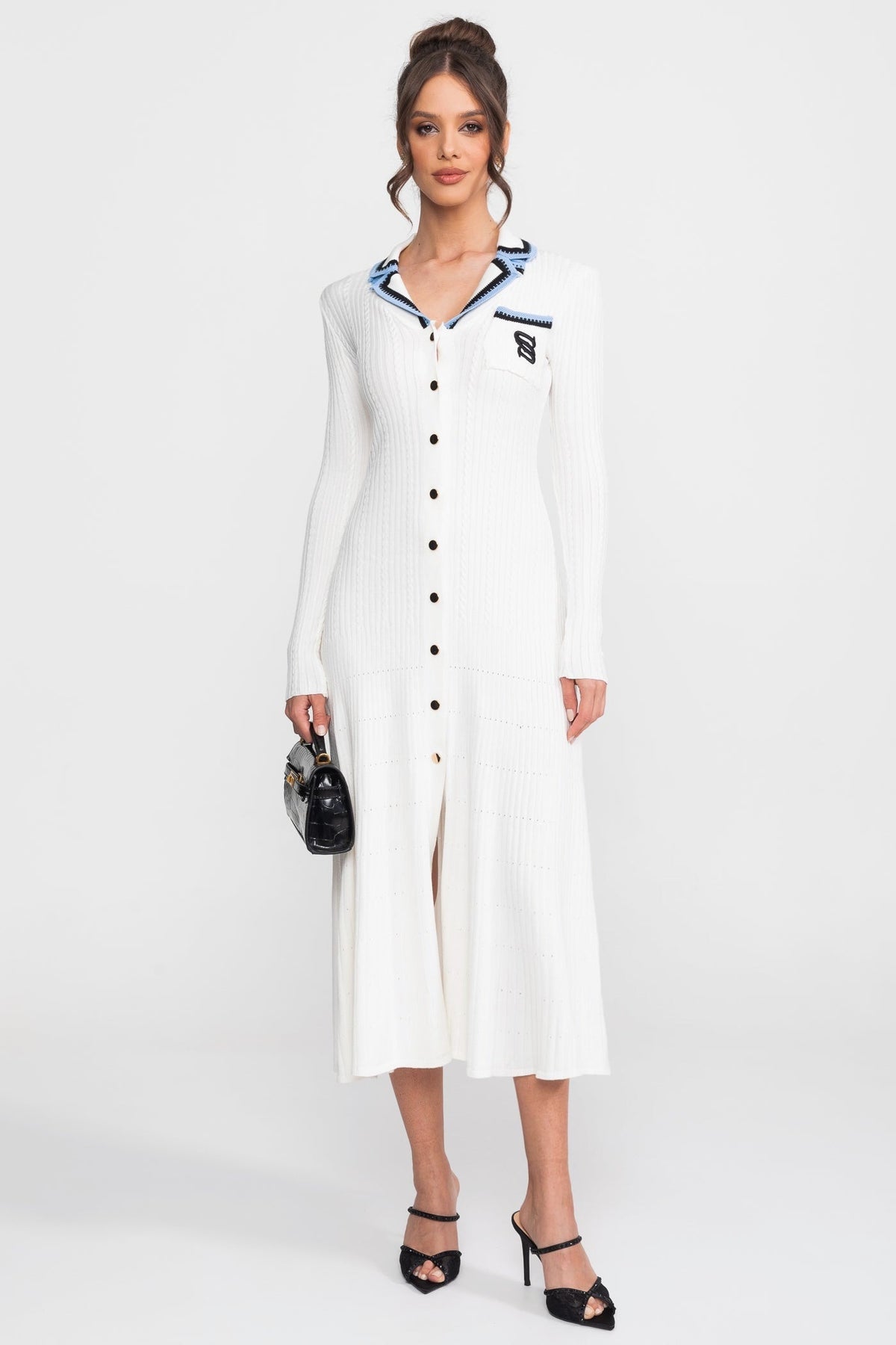 Long Sleeve Knit Midi Dress - White - View 6