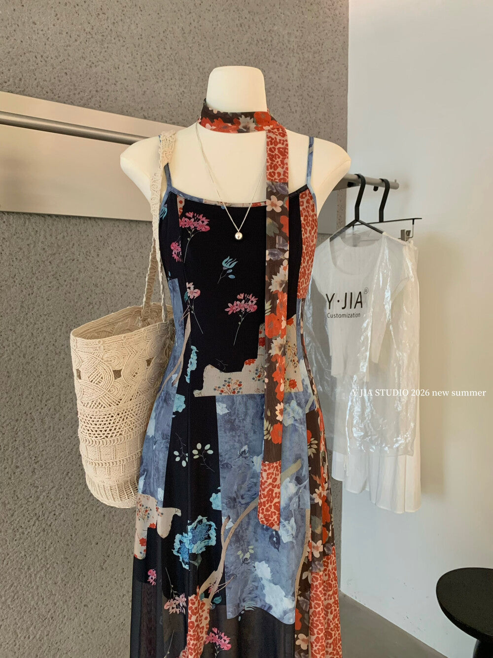 Floral Patchwork Spaghetti Strap Ruffle Maxi Dress 13