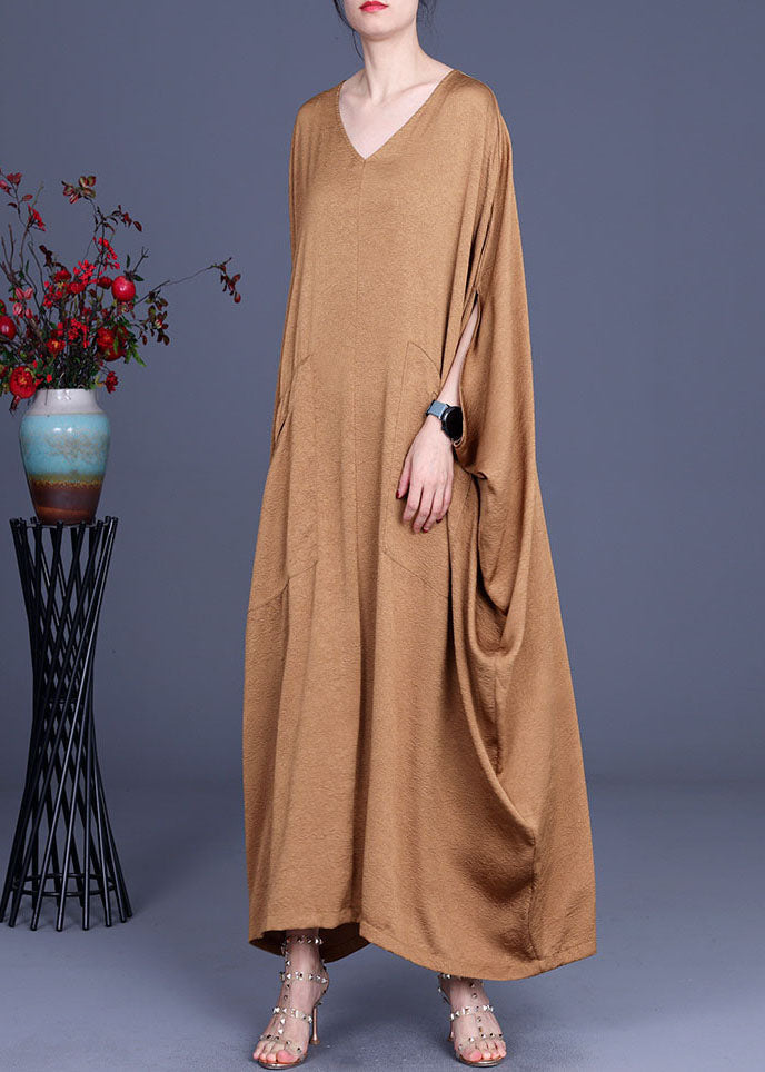 V-Neck Batwing Sleeve Draped Pocket Kaftan Maxi Dress - View 2