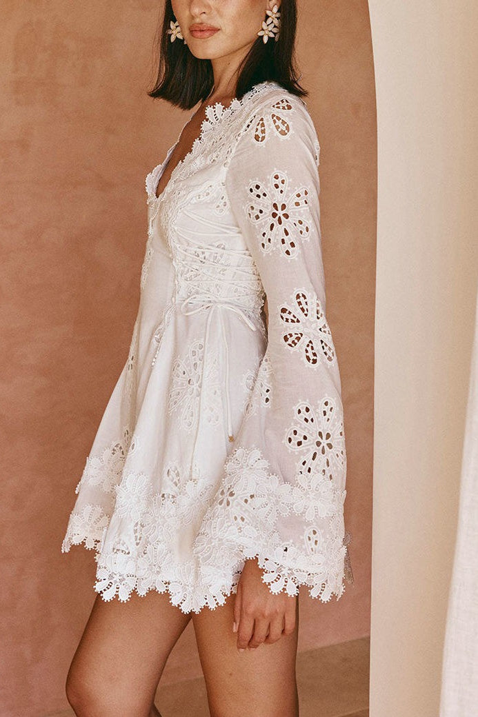 Lace Trim V Neck Bodycon Lace Dress - View 2
