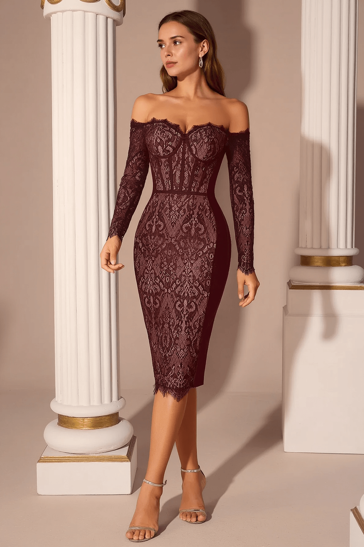 Off-the-Shoulder Lace Corset Bodycon Dress
