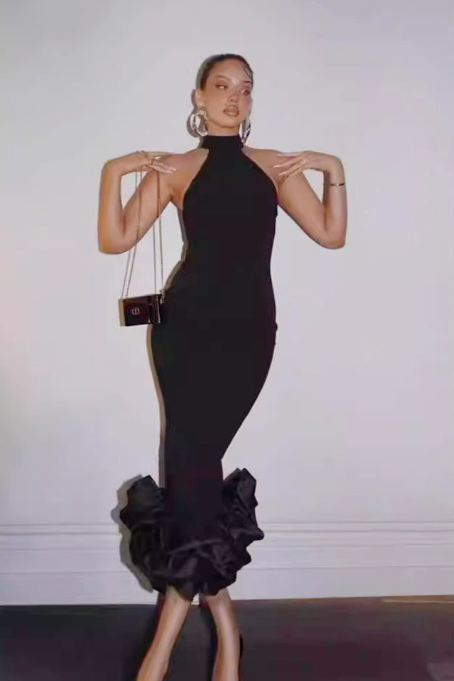 Halter Neck Backless Ruffle Mermaid Maxi Dress - View 2