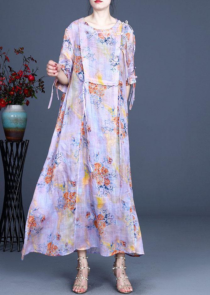 Floral Print Frog Closure Chest Panel Half Sleeve Maxi Dress - View 2
