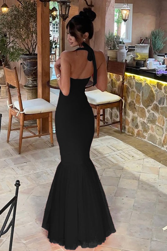 Halter Neck Mermaid Tulle Hem Formal Gown - View 7