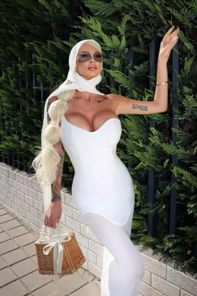 One Shoulder Sweetheart Sheer Mesh Bodycon Maxi Gown - View 15