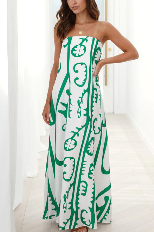Abstract Print Strapless A-Line Maxi Summer Dress - View 4